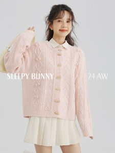 Sleepy Rabbit Womens Knitted Sweater Loose Fit round Neck Mouton Coat Sweet Style Long Sleeve Autumn Winter Fashion Outerwear