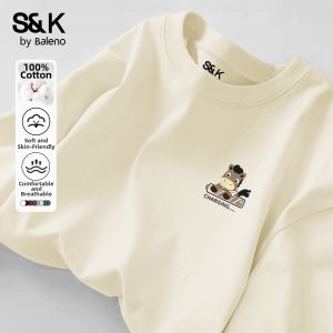 BALENO | Cotton Short Sleeve T-Shirt Shallow Beige Cartoon Horse Pattern