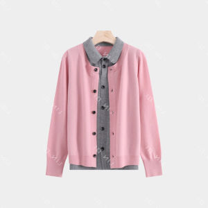 Fashionable Fancy Contrast Colors False-Two-Piece Wool Cardigan Fall and Winter Casual Versatile Slimming Knitwear Plaid Sweater Women