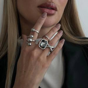 Ingemark | Ingemark 5Pcs/Set Fashion Acrylic Rhinestone Open Rings for Women Vintage Geometric Square Adjustable Knuckle Ring Men Jewelry