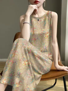 High-quality Ethnic Style Retro Print Sleeveless Dress Concealing