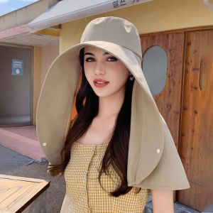 Womens Wide Brim Sun Visor Hat UV Protection Neck Shade Cap for Hiking Fishing Ponytail Friendly Summer Hat with Removable