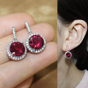 Huitan Màu Tròn Đính Đá Cubic Zirconia Tòn Ten Bông Tai Nữ Xanh Dương/Hồng/Đỏ/Vàng CZ Thời Trang Nữ Tai Phụ Kiện Trang Sức