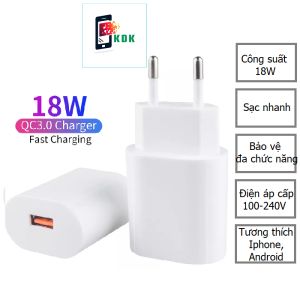 Oppo Adaptor 18W combo củ sạc nhanh 18W cổng USB + Cáp USB - type C cho Oppo Samsung hàng chất lượng cao