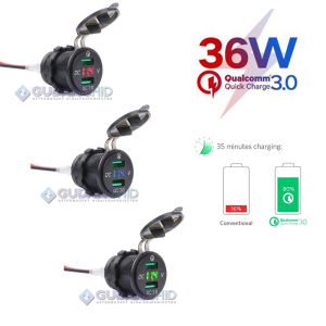 Fast Charger HP Motor Mobil QC3.0 Quick Charging Casan HP Voltmeter Cek Aki Tanam Dashboard