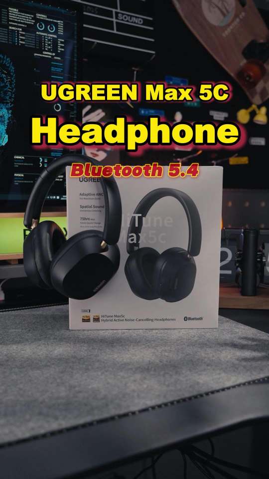 Tai nghe  UGREEN Max5c không dây có công nghệ chống ồn 43dB Bluetooth 5.4 Hybrid Active Khử tiếng ồn Hi-Res LDAC 75H Tai nghe chụp tai âm thanh không gian ANC Wireless Over-Ear Earphone Model:35757