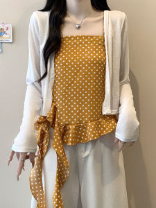 AIYITI | Plus Size Polka Dot Ruffle Sun Protection Long Sleeve Jacket and Vest Set