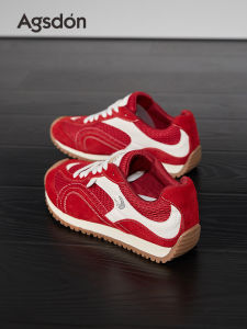 Agsdon Womens Sporty Casual Shoes 2025 New Autumn Thick Bottom Athletic Red Color Fashionable All-Match Flat Laced Shoes
