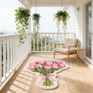 VIKAMA Irregular Flower Bouquet Rug Non-Slip Absorbent Cute Floral Floor Mat Decorative Rug for Bedroom Balcony Home Decor