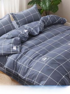 Simple Modern Polyester Sheet Cover for Single Double Student Dormitory Bed 150x200x230cm Grid Pattern Bedding Accessories