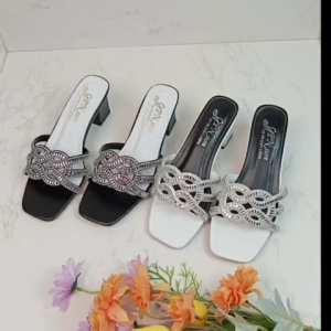 Guốc/Dép nữ cao gót vuông 5p quai đính đá gợn sóng - G94