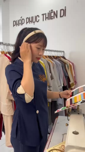 Pháp phục đi lễ chùa cho nữ Thiên Di bộ đồ lam nữ quần áo đi chùa kiểu mới trẻ trung phật tử D06
