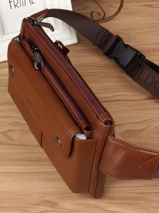 Mens Crossbody Bag Pure Leather Sports Waist Bag Korean Style Single Shoulder Zipper Closure Leisure Fashion Accessory