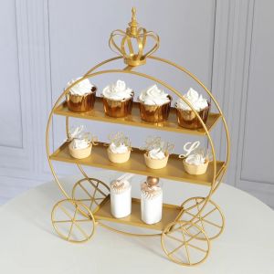 European Style Double Layer White Cake Stand Dessert Display Rack Tea Time Pastries Decoration Gold Plate Baking Tray Holder