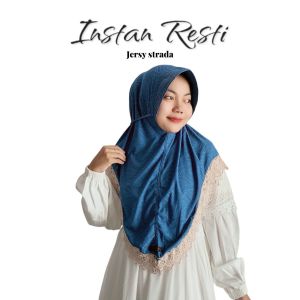 Hijab Bergo Pet Oval Renda Tali Ulir Matt Jersy Jaguar Motif Premium/Jilbab Instan Resti Renda Viral/Kerudung Instan Renda