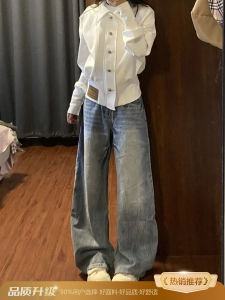 Cleanfit Loose Straight Leg Jeans Mens American High Street Light Blue Curved Knife Wide Leg Pants Youth Casual Denim Jeans