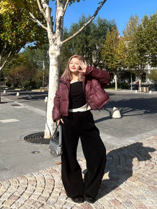 กางเกงขายาวทรงหลวมผ้าคอร์ดูรอยหนาเอวสูงสำหรับผู้หญิง กางเกงขายาวทรงหลวมแบบลำลอง กางเกงขายาวทรงหลวมสามสีสำหรับฤดูใบไม้ร่วงและฤดูหนาว