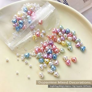 50Pcs 3D  Pearlscent Heart Star Nail Charms Candy Color Love Pentagram Resin Nail Art Decorations DIY Minimalist Manicure Parts