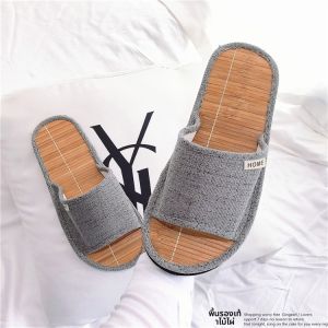 รองเท้าแตะพื้นผ้าสไตล์ญี่ปุ่นฤดูใบไม้ผลิและฤดูร้อน รองเท้าแตะพื้นหญ้าธรรมชาติ รองเท้าแตะพื้นไม้ไผ่แบบเงียบๆ สำหรับใช้ในบ้าน