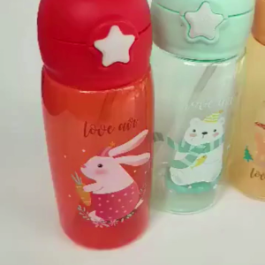 EFBTL004 Botol Air Minum Transparan Botol Tutup Flip Sedotan Motif Kartun 550mL