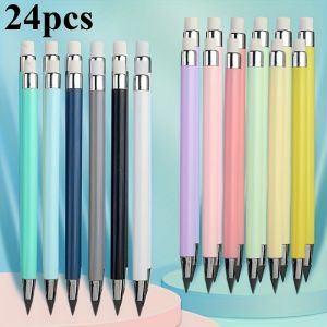 24Pcs Everlasting Pencils 12 Macaron Colors HB Inkless Pencils with Eraser No Sharpening Break Resistant Replaceable Lead Reu