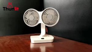 Double-head desktop fan USB rechargeable portable shaking head fan automatic rotation 4-speed wind table fan with digital display wireless ceiling fan
