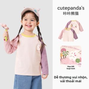 CUTEPANDAS | Áo Thun Tay Dài Cotton Mùa Xuân Trẻ Em Có Hình Cartoon