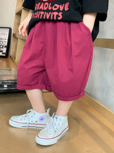 Boys Casual Pants Summer Korean Style Pure Color Short Shorts Turn up Waist Cotton Blend Fabric Childrens Fashionable Clothes