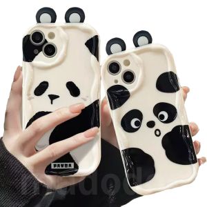 เคสแพนด้า Vivo Y19S Y28 Y02 Y02S Y75 5G Y55 T1 Y16 Y15S Y15A Y01 Y31 Y51A Y95 Y93 Y53S V15 Y91i Y91C Y1S Y85 Y51 2020 Y91 4G V21E S1โปรน่ารักสีครีมเป็นลอนคลื่นหู3D น่ารักหูเคสโทรศัพท์นิ่มเลนส์รูละเอียดขอบกันกระแทก NY 54
