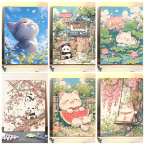 Painting By Numbers on Canvas Kit for Adults Cute Little Animals Drawing Acrylic Paint Oil Picture of Coloring By Numbers Art