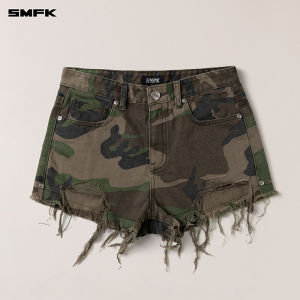 SMFK | Camo Loose Mid Waist Denim Shorts