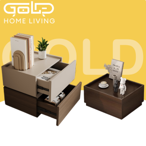 GOLD Solid Wood Bedside Table Modular Storage Unit Storage Organizer with Shelf Modern Meja Tepi Katil 床头柜