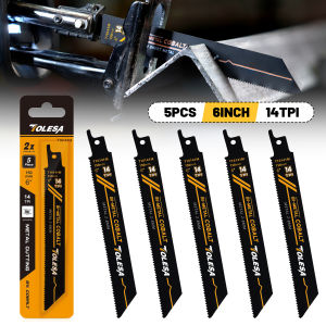 TOLESA 5PCS 6in Heavy Metal Cutting Reciprocating Saw Blades 14TPI Cast-Iron Bi-Metal Sabre Saw Blades for Metal Pipe Rebar