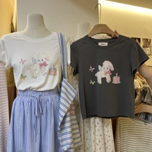 Áo Thun Nữ Cổ Tròn Tay Ngắn Thường Ngày Mùa Hè Thiết Kế Bánh Kem Nhỏ Thiên Thần Thời Trang Thường Ngày Phong Cách Hàn Quốc Rộng Rãi