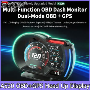 RYSJM | A520 OBD+GPS HUD Speedometer Water Temp RPM Fuel Level Digital Head‑Up Displayer Smart Gauge Speed Warning Car Diagnostic Tool