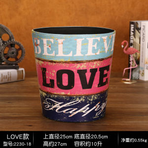 American Style Retro PU Leather Trash Can Creative Fashion Home Decoration Craftwork Storage Bucket Ornament Standing Sculpture