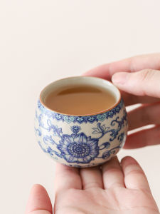 ถ้วยชาเซรามิคสไตล์จีนยูหยา ถ้วยชาน้ำมันดอกบัว ถ้วยชาน้ำชาสำหรับใช้ในบ้าน ชุดเครื่องดื่มชาแบบฝังลาย