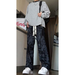 Mens Corduroy Tie-Dye Sports Pants Loose Fit Straight Leg Casual American Style Winter Comfortable Long Trousers