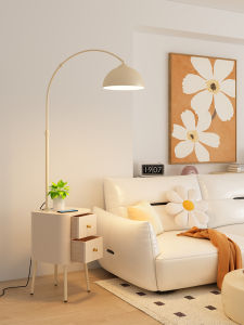 Nordic Style Fishing Lamp Floor Lamp Cream Style Integrated Stand Living Room Bedroom Nightstand LED Light Spray Painted Iron Shade