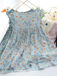 Váy Công Chúa Cotton Lụa Mùa Hè Cho Bé Gái Váy Đi Biển Hoa Tay Ngắn Phong Cách Hàn Quốc Váy Trẻ Em Chất Liệu Cotton Pha Trộn