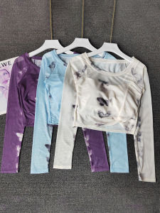 Womens Yoga Sports Wear Fixed Chest Pad Mesh Long Sleeve Running Training Top Breathable Fitness Butterfly Print Running Shirt