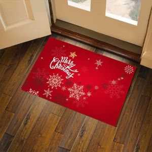 VIKAMA Christmas Doormat Dark Green Golden Snowflake Pine Bauble New Year Print Washable Mat For Entryway Hallway Indoor Decor