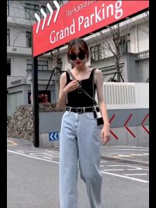Light blue straight jeans for petite women simple versatile wide-leg trousers plus size long pants
