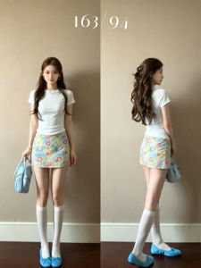 ZUKUN | Floral Fitted A-Line High Waist Half Skirt