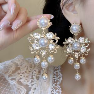 Exaggerated Long Pearl Earrings Vintage Baroque Heavy Work Shoulder Sweeping Luxury Elegant Fashion Jewelry for Women