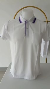 เสื้อโปโลขาวขลิบม่วง ผ้าจุติTK