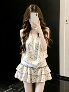 ZHENMANZI | Korean Style Summer Sleeveless Neck-Tied Dotted Dress and Top Set