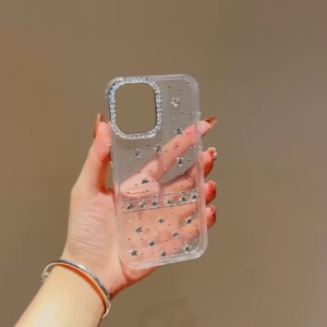 3D Full Screen Diamond Star Transparent Case for iPhone 11 12 13 14 15 16 17 Pro Max Plus Casing Anti-drop Soft Cover for iPhone 16 Case