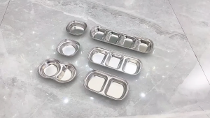 Stainless Steel Sauce Tray 🍲 3/2Compartment Dipping Bowl | Stackable Condiment Plate Organizer Rack Easy Clean