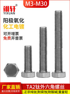 Titanium Hex Screw TA2 Titanium Bolt Pure Titanium Screw Rod M3m4m5m6m8m10m12m14m16m20m24